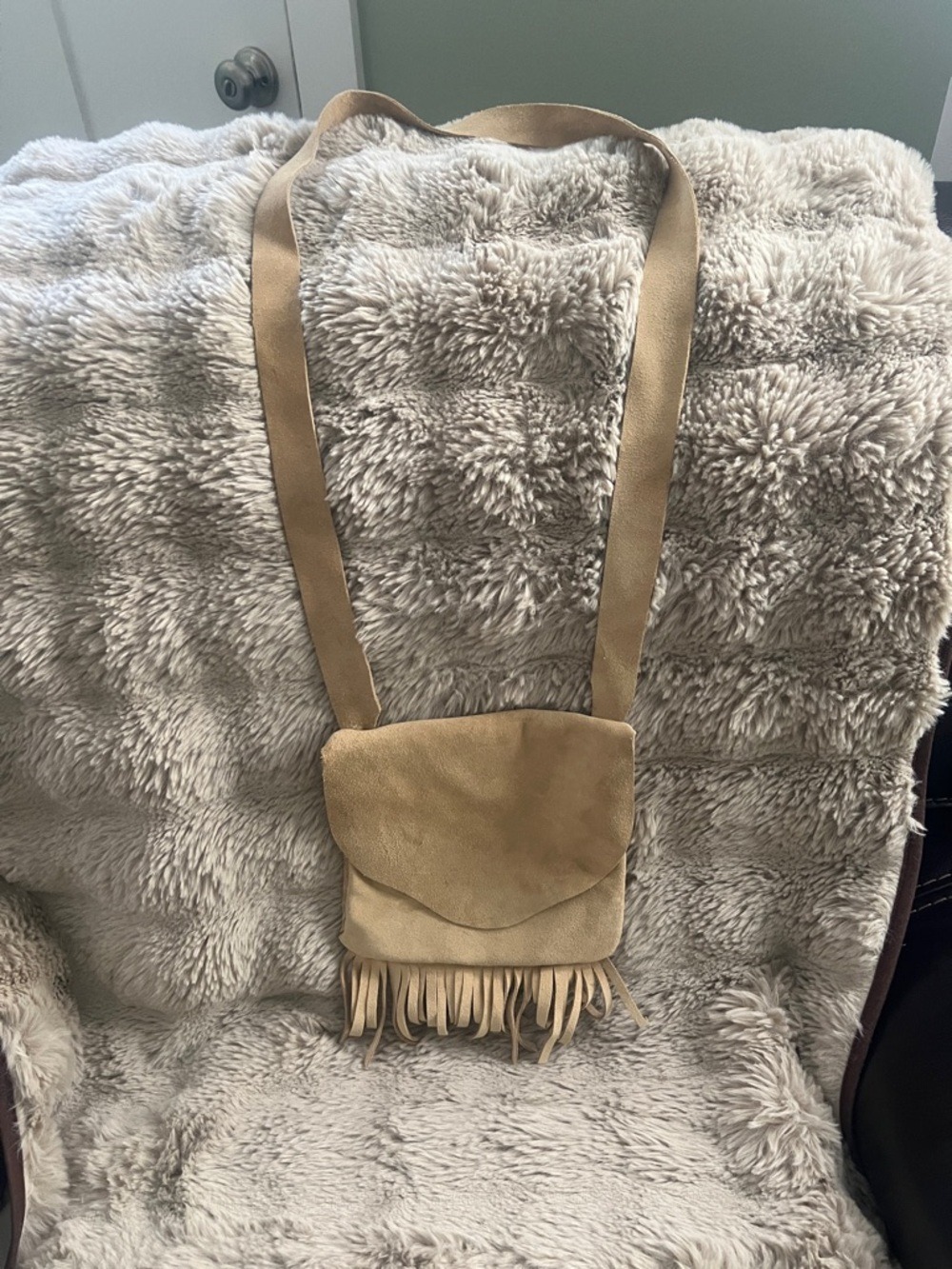 Fringed Suede Crossbody Bag in Tan. Boho vibes